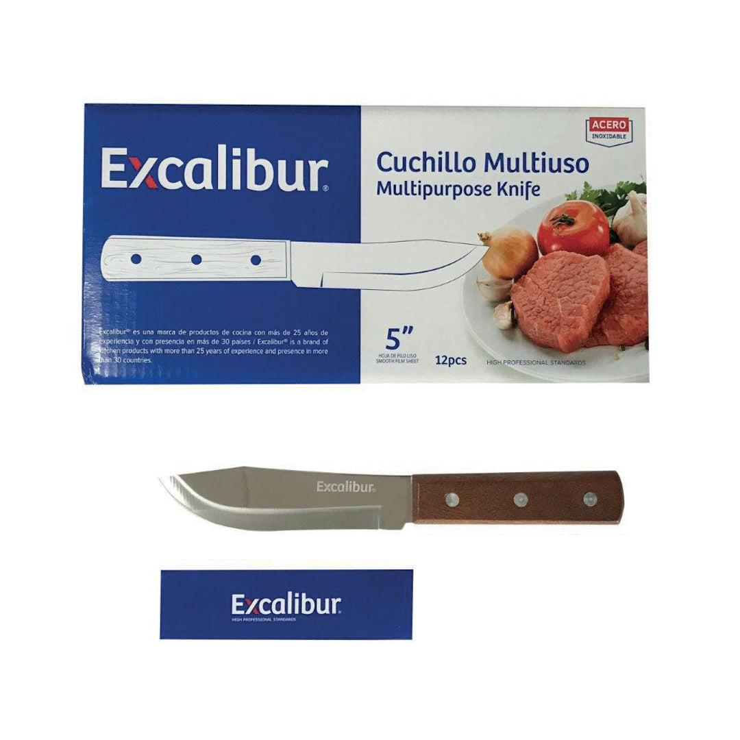 CUCHILLO MULTIUSO EXCALIBUR CACHA DE MADERA 5" (F. 144 PZAS)
