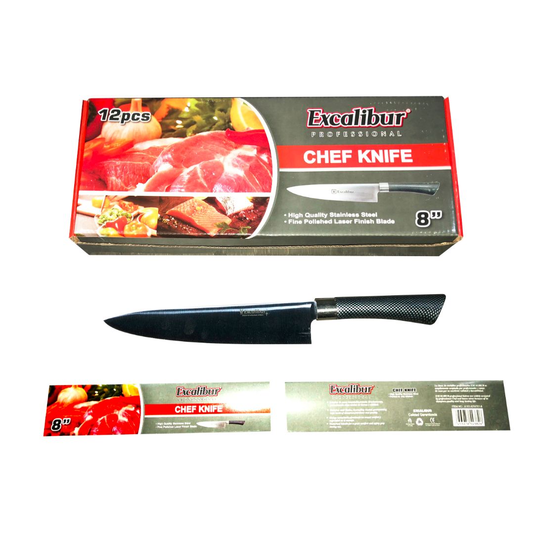 CUCHILLO COCINERO PROFESIONAL EXCALIBUR DE ACERO INOXIDABLE 8" (F. 144 PZAS)