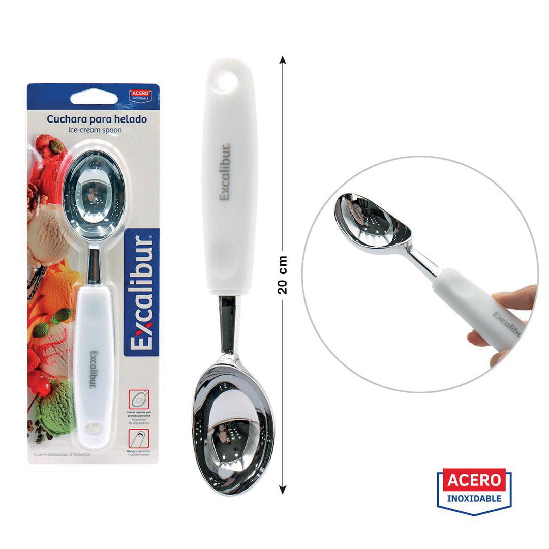 CUCHARA PARA HELADO EXCALIBUR DE ACERO INOXIDABLE 20 CM (F. 48 PZAS)