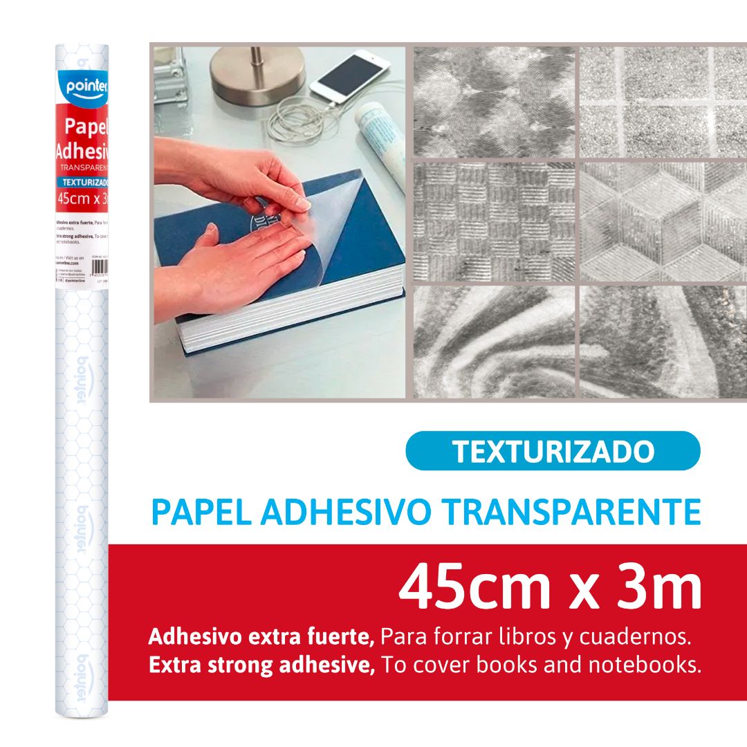 PLASTICO ADHESIVO POINTER TEXTURIZADO 45CM X 3M (F. 36 ROLLOS)