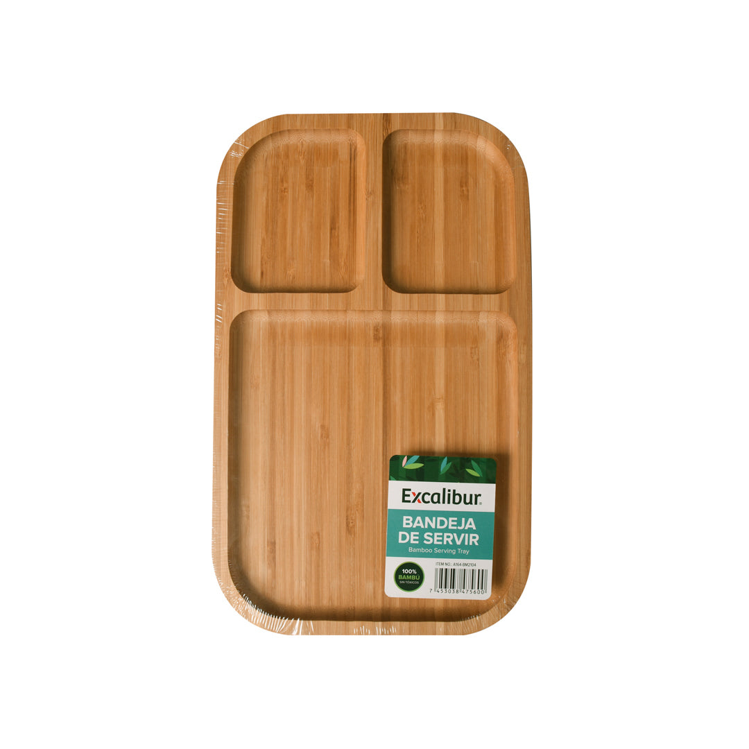 BANDEJA DE SERVIR EXCALIBUR DE BAMBU 3 COMPARTIMIENTOS (F. 36 PZAS)