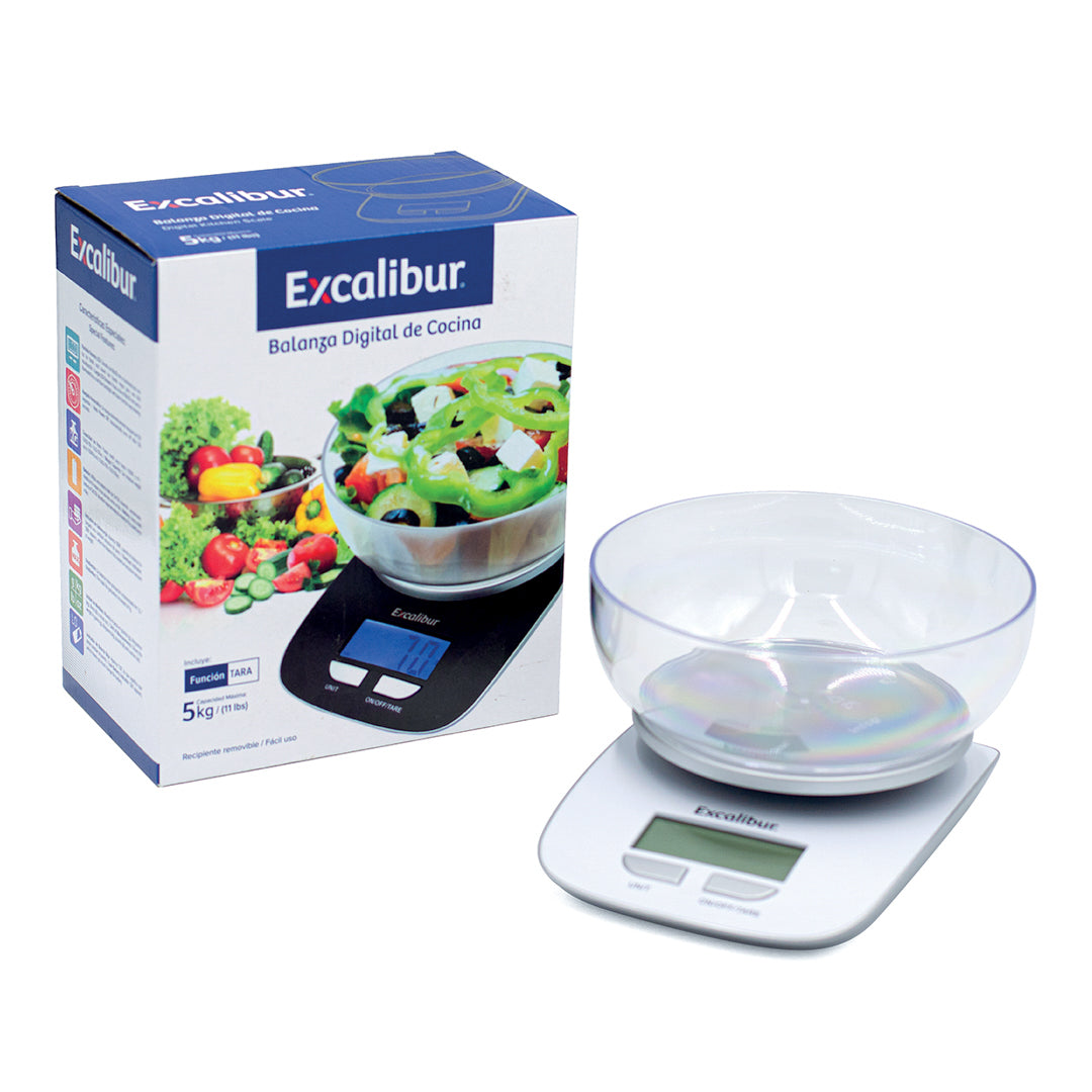 BALANZA DE COCINA DIGITAL EXCALIBUR C/BANDEJA F/TARA (F. 12 PZAS)