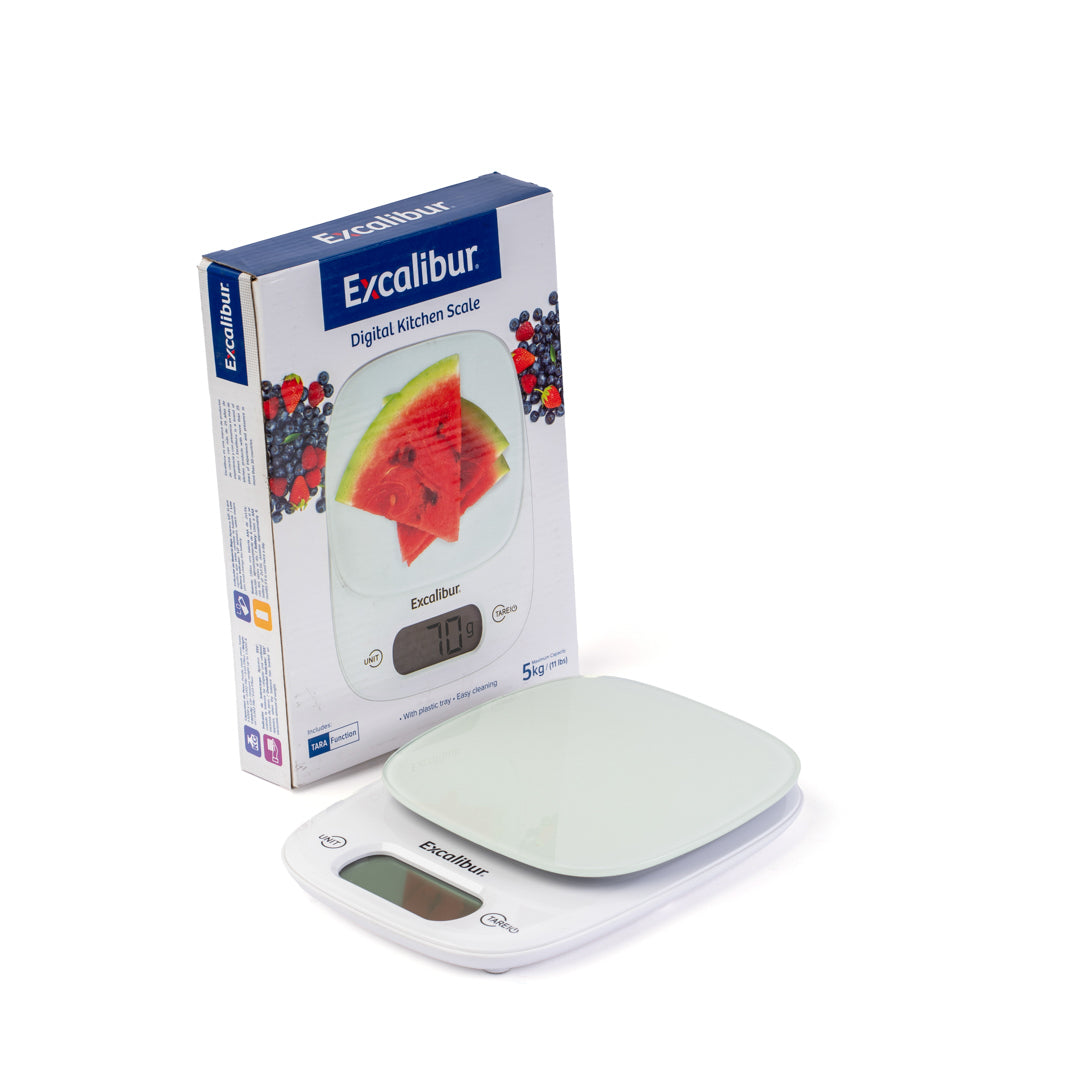 BALANZA DE COCINA DIGITAL EXCALIBUR 5KG FUNCION TARA (F. 20 PZAS)