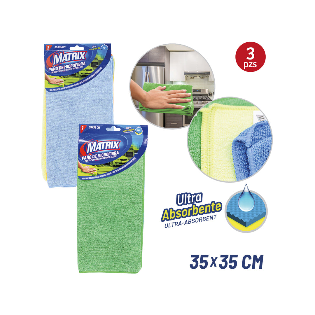 PAÑO DE MICROFIBRA  MATRIX SETX3 35X35CM (F. 80 SETS)