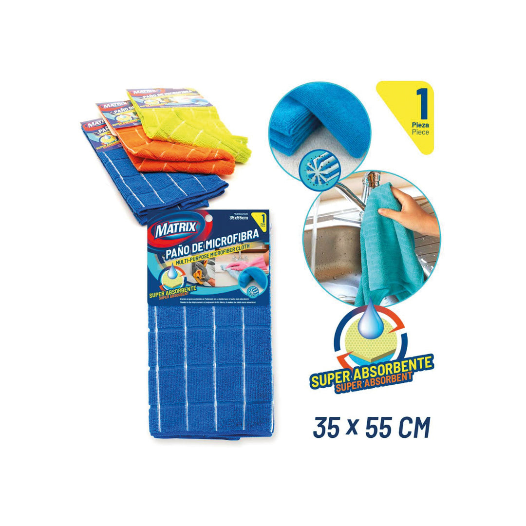 PAÑO LIMPIADOR MATRIX MICROFIBRA COL.SURTIDOS CUADRICULADO 35X55CM  (F. 240 PZA)