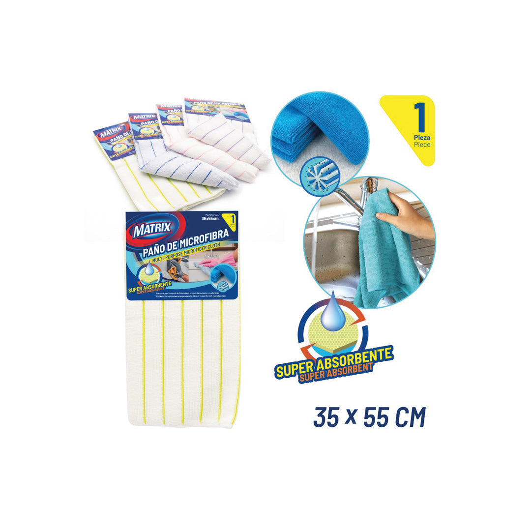 PAÑO LIMPIADOR MATRIXDE MICROFIBRA  BLANCO C/LINEAS 35X55CM (F. 240 PZA)
