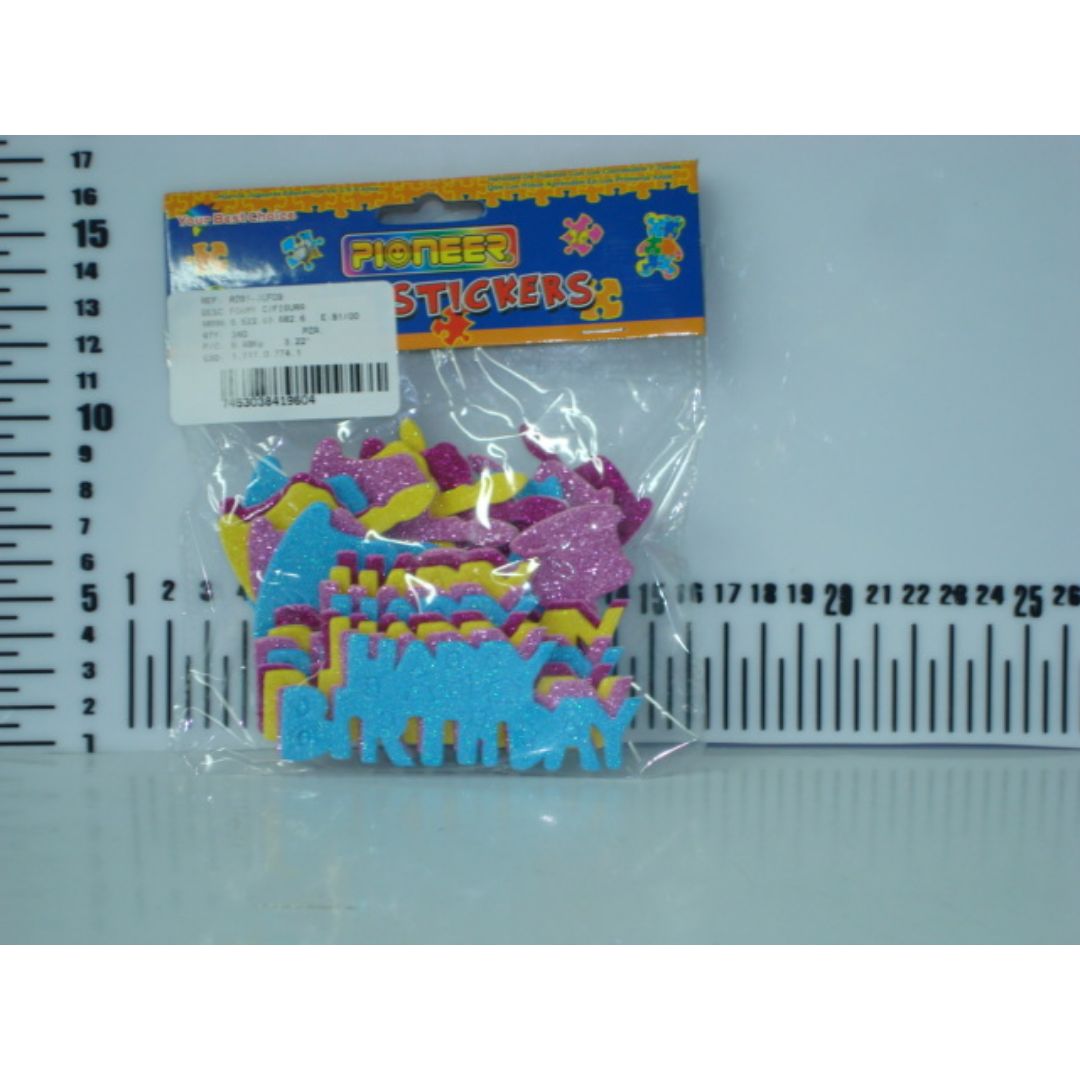 STICKERS DE FOAMY POINTER HAPPY BIRTHDAY ESCARCHADO (F. 144 UNI)