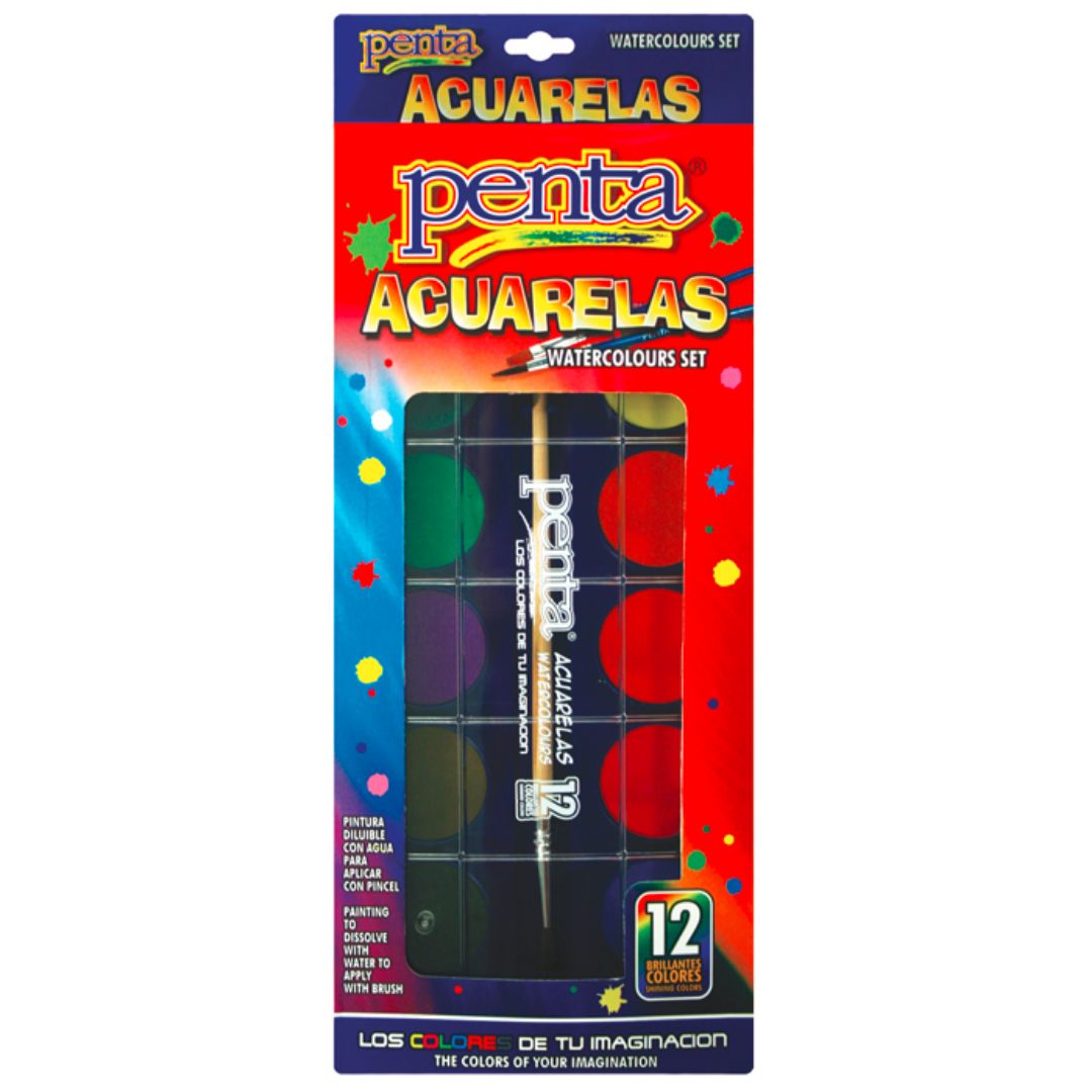 ACUARELA PENTA C/PINCEL 12 COLORES (F. 96 UNI)