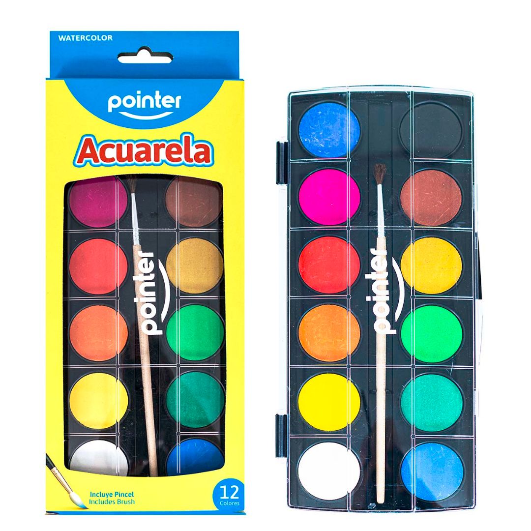 ACUARELA POINTER C/PINCEL EN CAJA 12 COLORES (F.60 UNI)