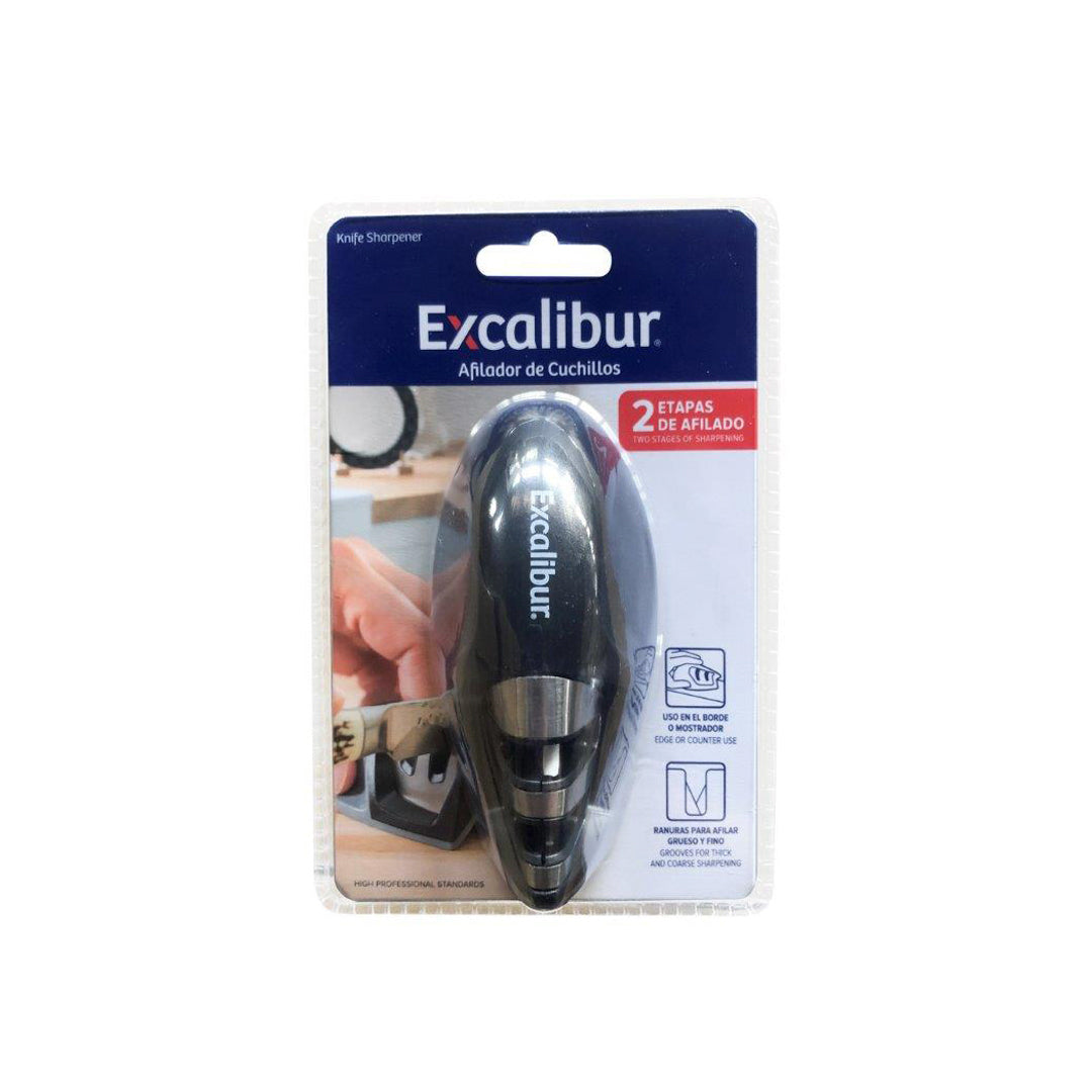 AFILADOR DE CUCHILLOS EXCALIBUR EN BLISTER 2 RANURAS NEGRO (F. 100 PZAS)