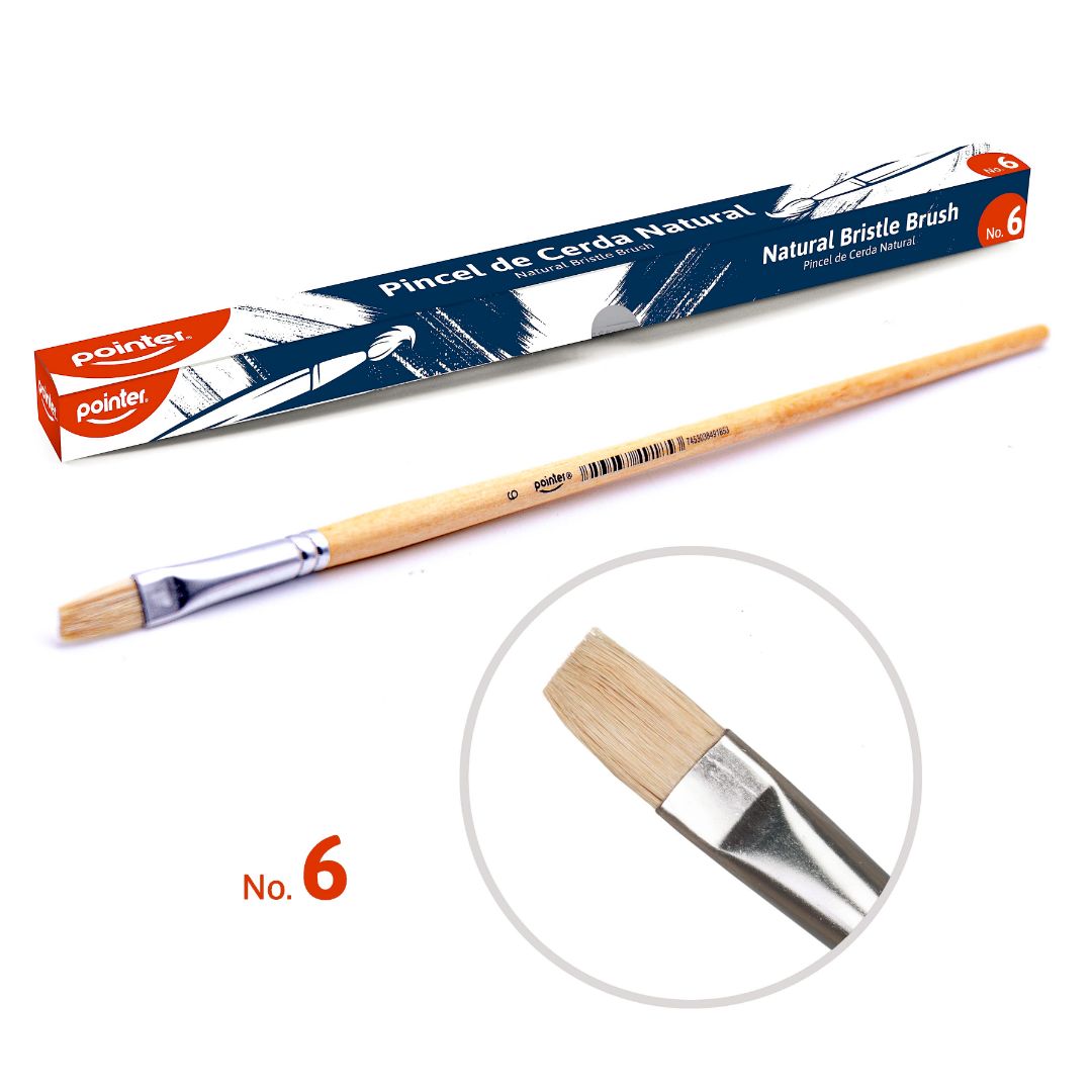 PINCEL DE MADERA POINTER #6 PLANO CERDA PURA (F. 100 DOC)