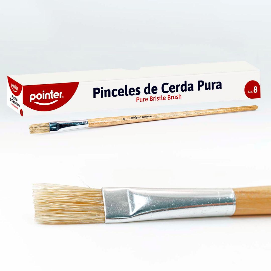 PINCEL DE MADERA POINTER CERDA NATURAL PLANO #8 CX12 (F. 100 DOC)