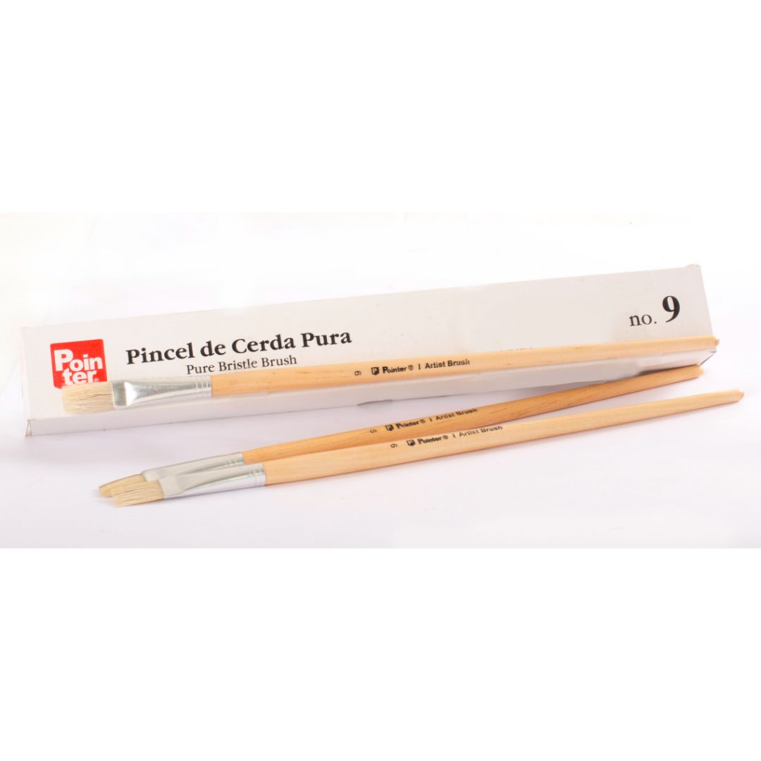 PINCEL DE MADERA POINTER CERDA NATURAL PLANO #9 CX12 (F. 50 DOC)