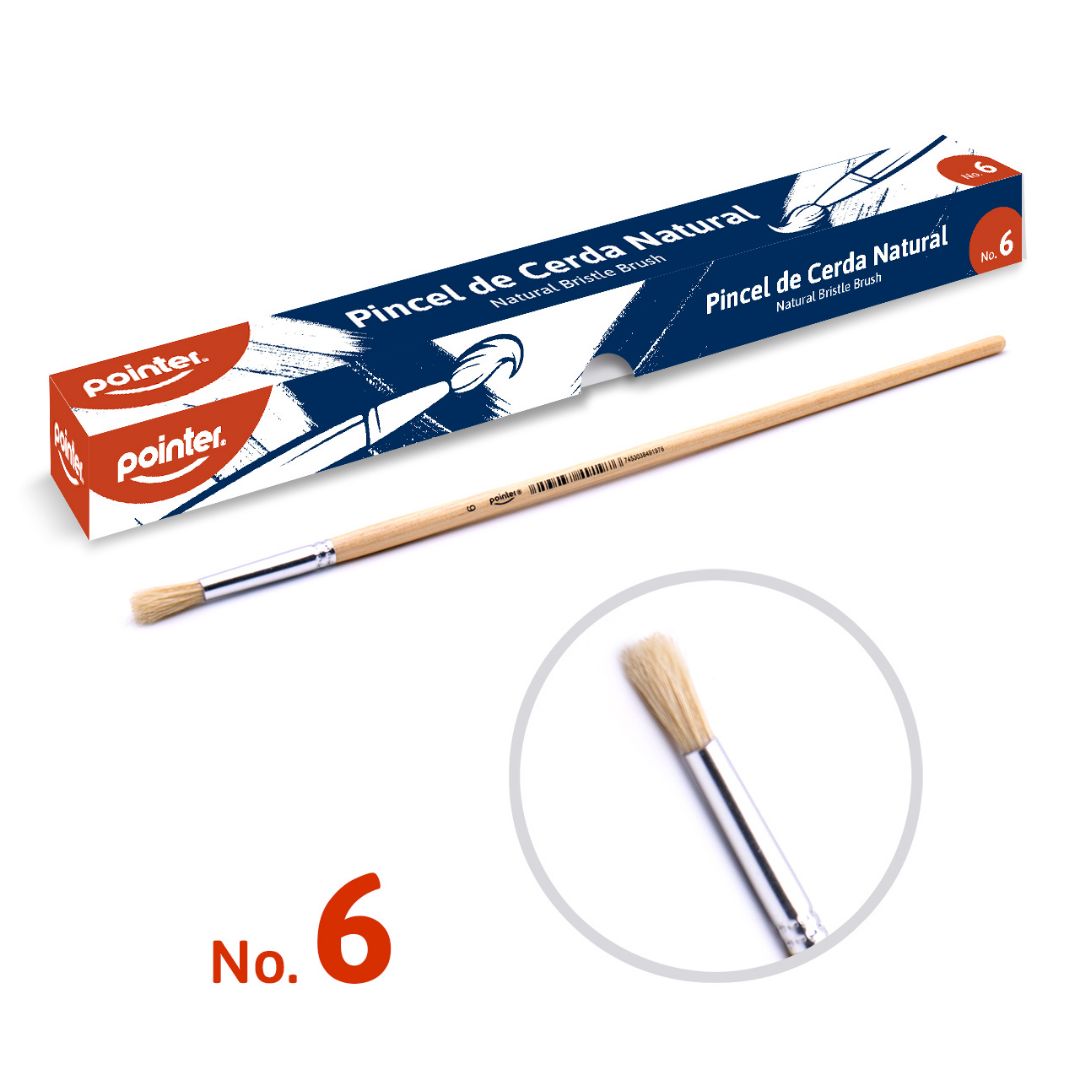 PINCEL DE MADERA POINTER CERDA NATURAL REDONDO #6 CX12 (F. 100 DOC)