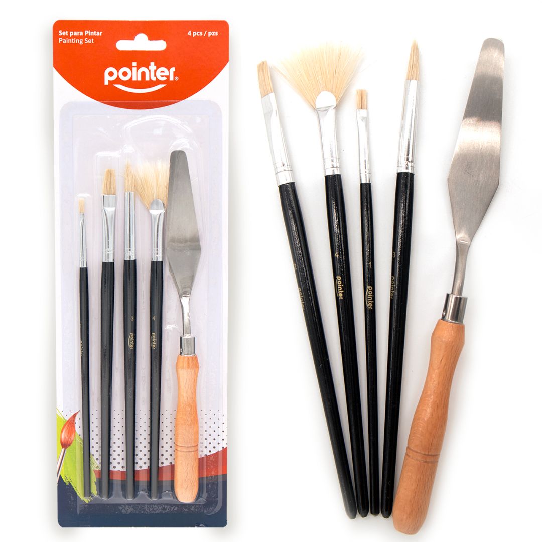 SET PARA PINTAR POINTER PINCELES C/ESPATULA 4PZAS (F. 72 UNI)