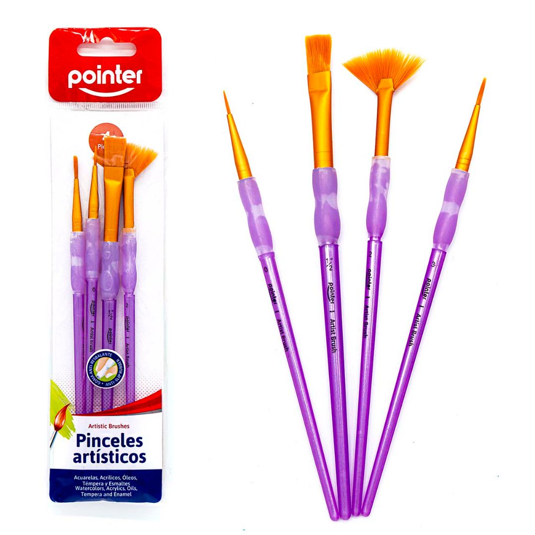 SET DE PINCELES POINTER C/GRIP BX4 ABANICO, PLANO, REDONDO (F. 180 SETS)