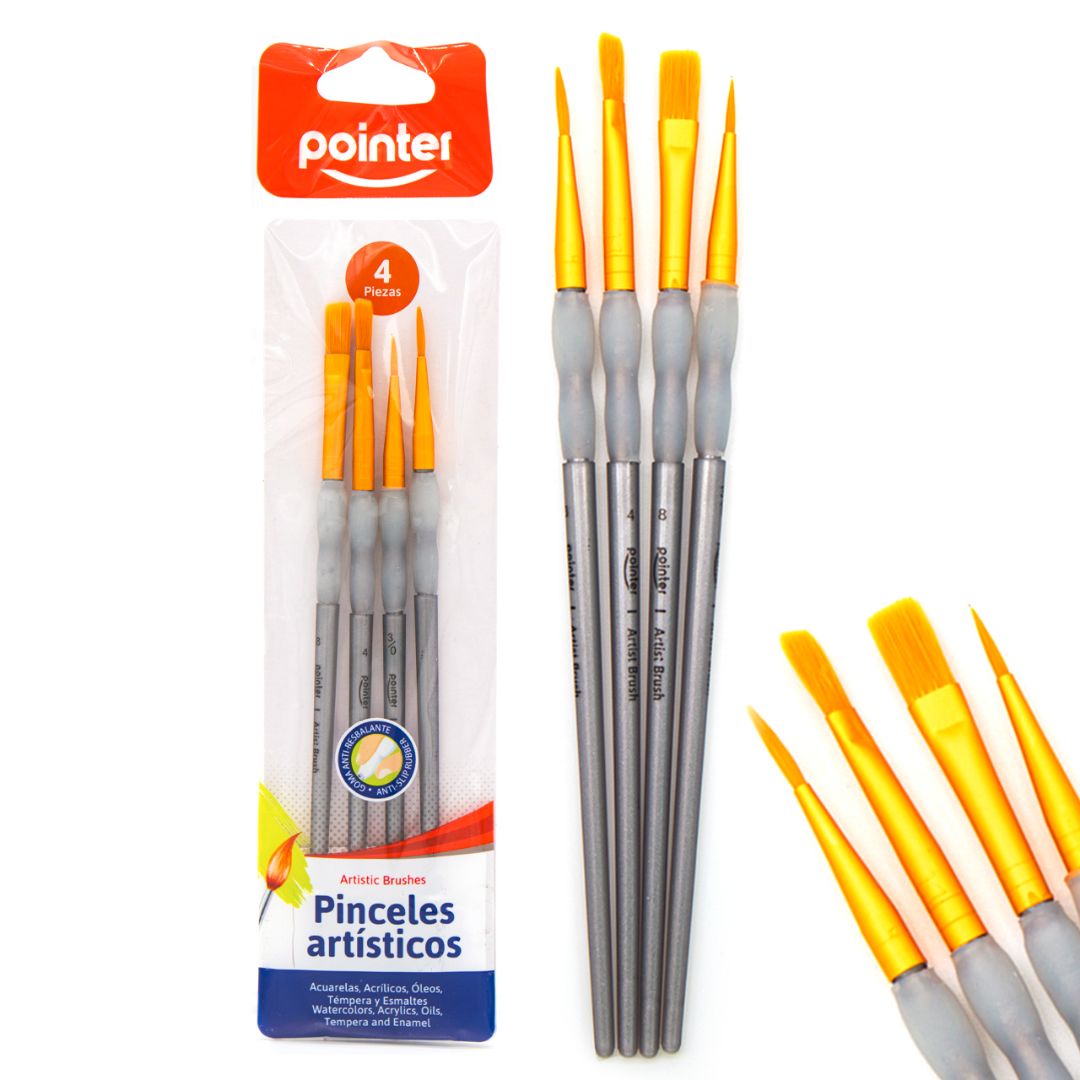 SET DE PINCELES POINTER C/GRIP BX4 PLANO Y DELINEADOR (F. 180 SETS)