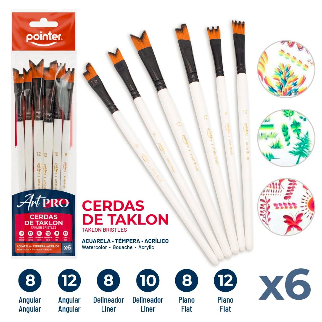 SET DE PINCELES POINTER ART PRO BX6 CERDAS DE TAKLON MANGO BLANCO (F. 120 SETS)