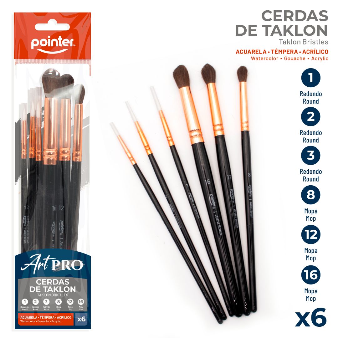 SET DE PINCELES POINTER ART PRO BX6 MOPA Y REDONDO (F. 120 SETS)