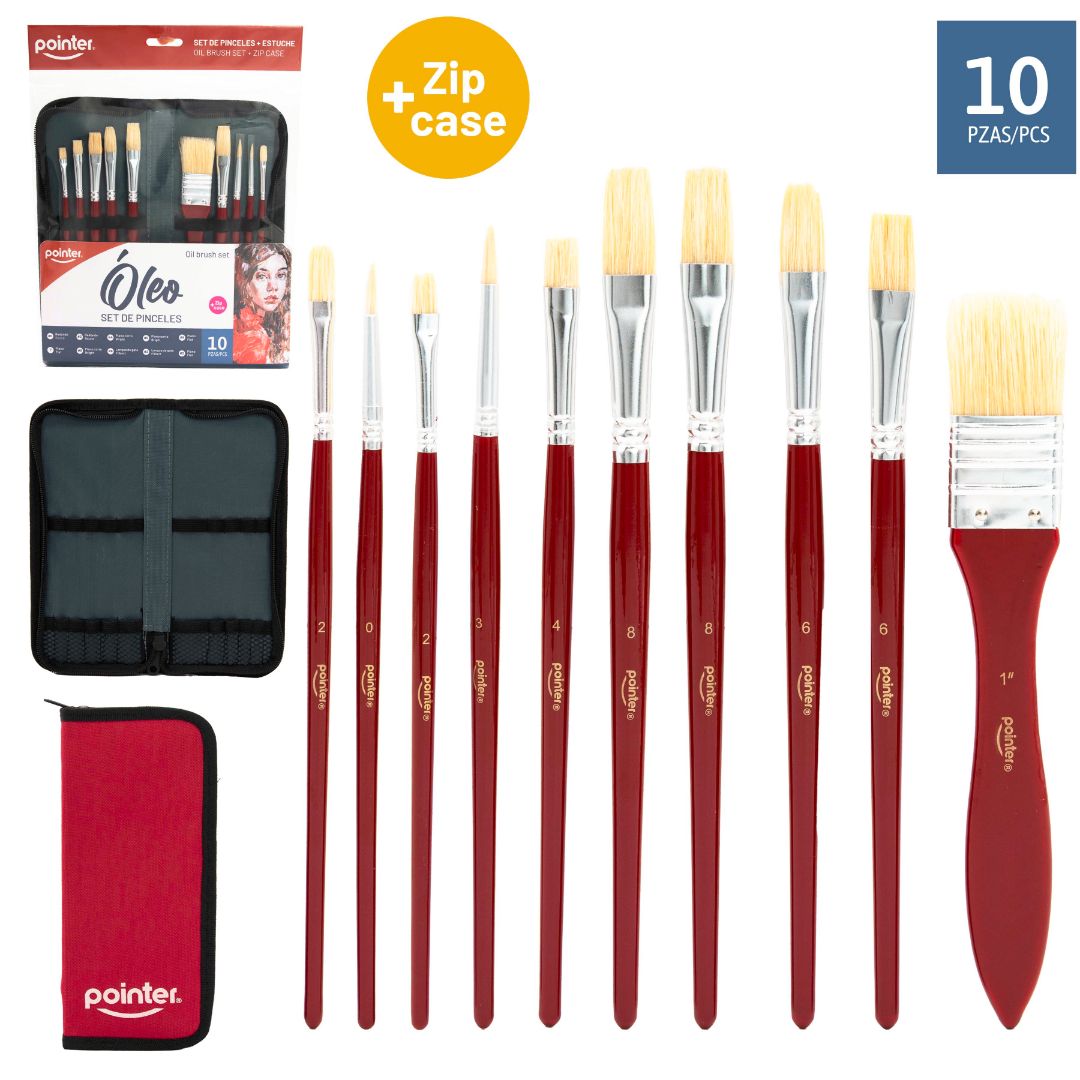 SET DE PINCELES POINTER PARA OLEO CON ESTUCHE 10 PIEZAS (F. 40 SETS)