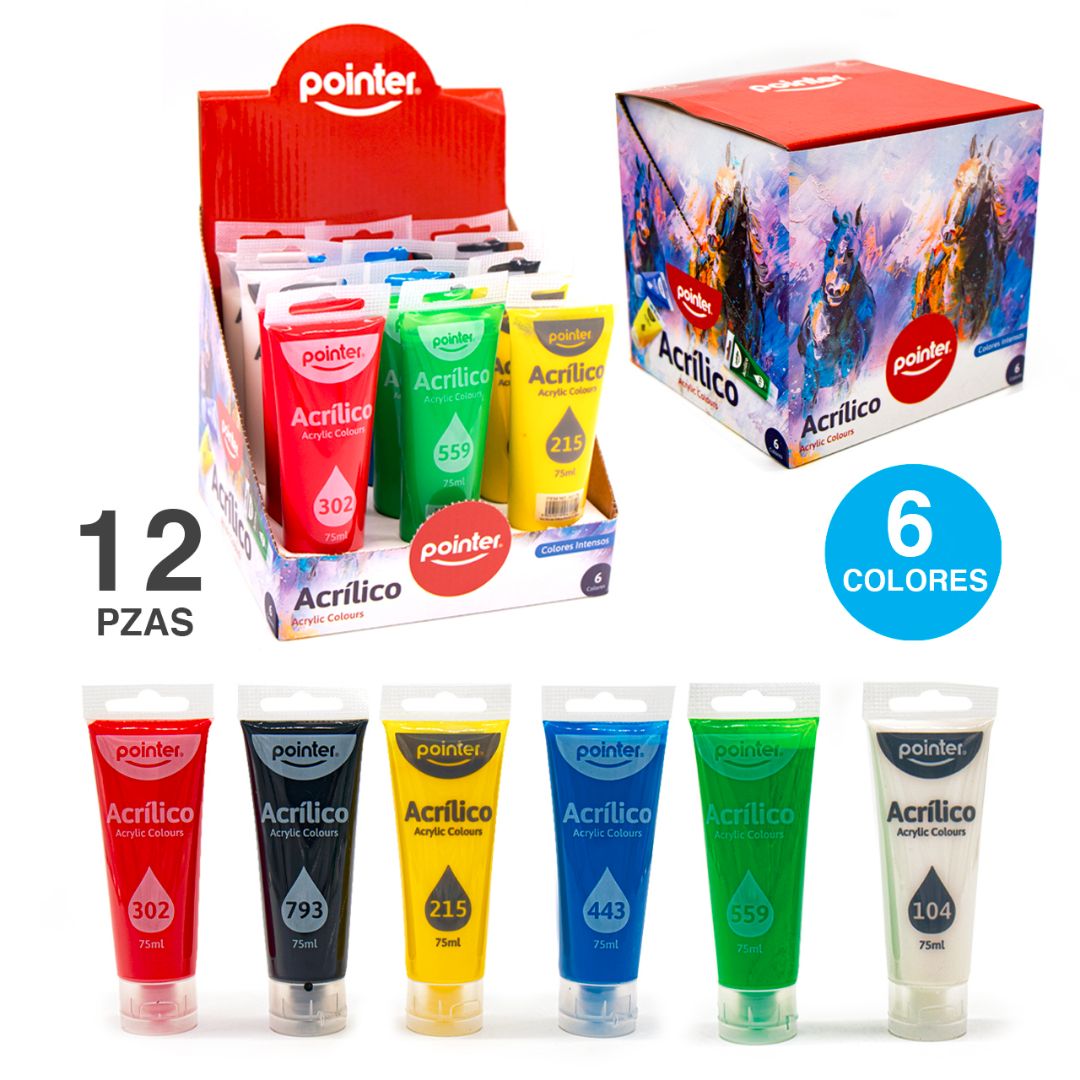 PINTURA ACRILICA POINTER CX12 6 COLORES 75ML (F. 144 TUBE)