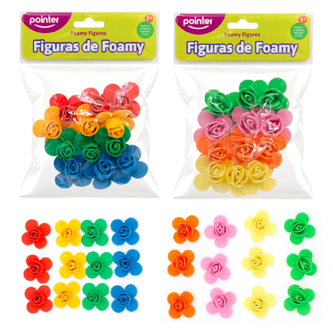 FIGURAS DE FOAMY POINTER FLORES 2 ESTILOS 4 COLORES BX12 (F. 288 SETS)