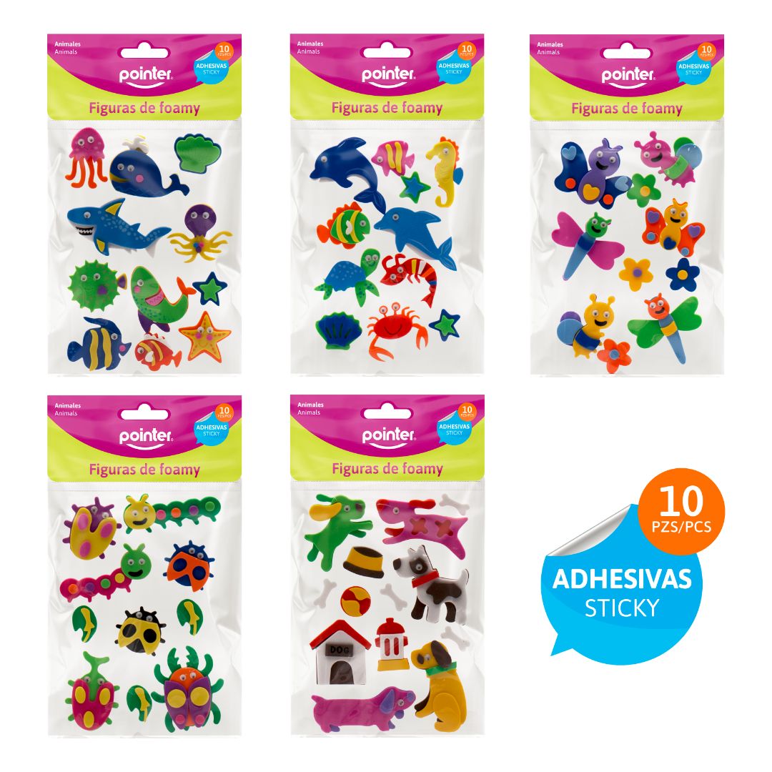 FIGURAS DE FOAMY POINTER ADHESIVAS ANIMALES PX10 5 ESTILOS (F. 144 SETS)