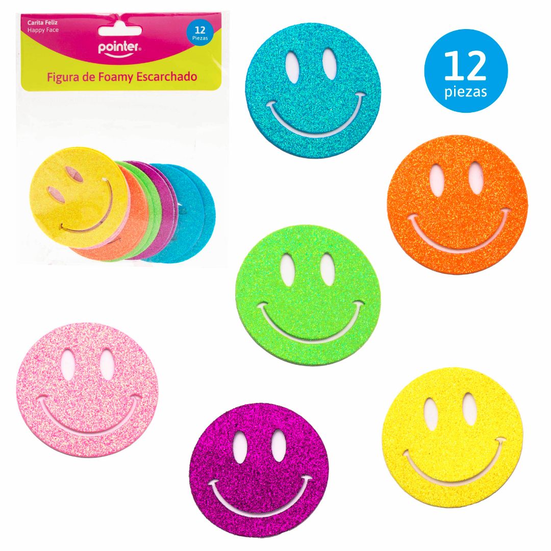 FIGURAS DE FOAMY POINTER ADHE. C/ESCARCHA CARITAS FELIZ BX12 (F. 216 SETS)