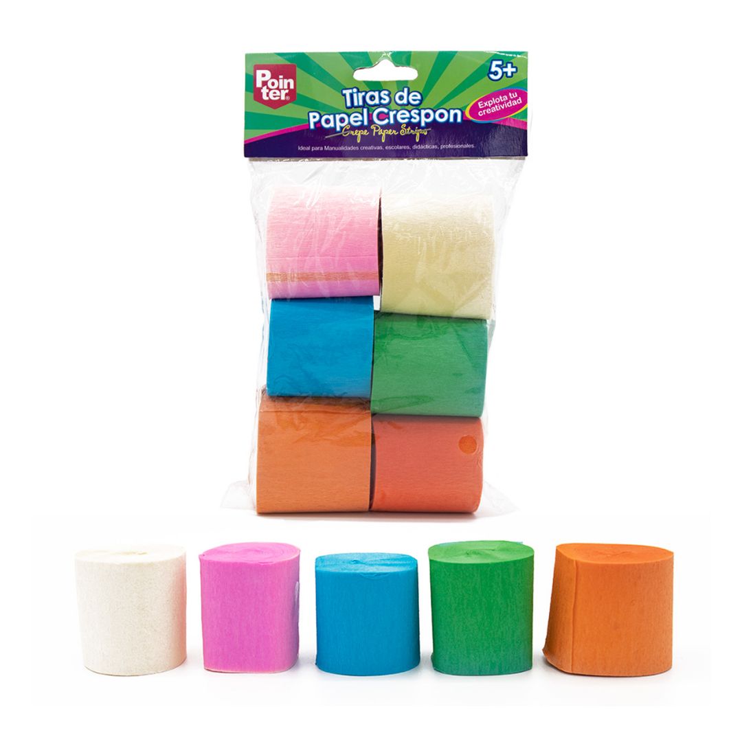 TIRAS DE PAPEL CREPE POINTER 6 COLORES (F. 72 SETS)
