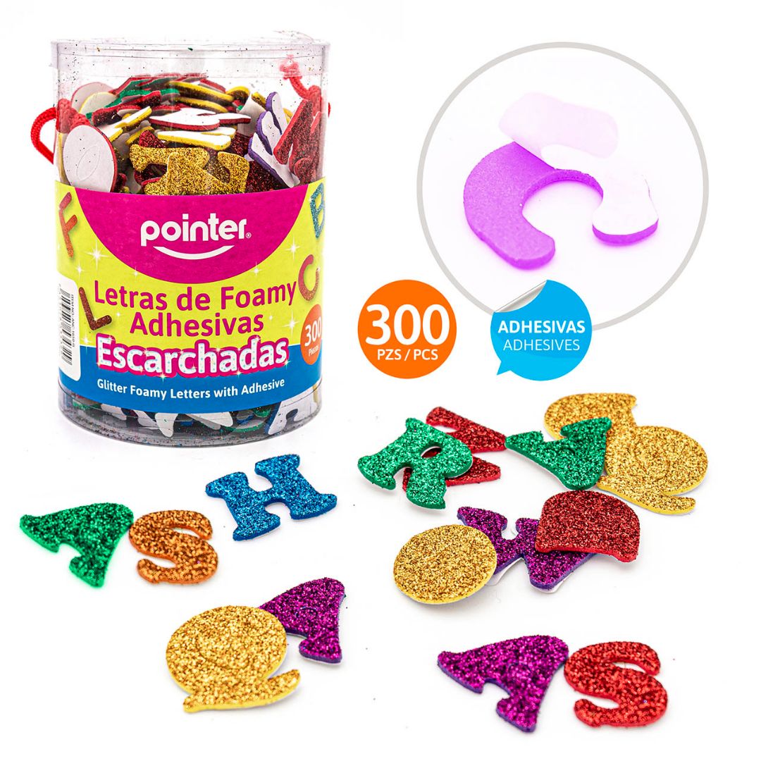 ABECEDARIO DE FOAMY POINTER ADHESIVOS C/ESCARCHA BOTEX300 (F. 48 BOT)