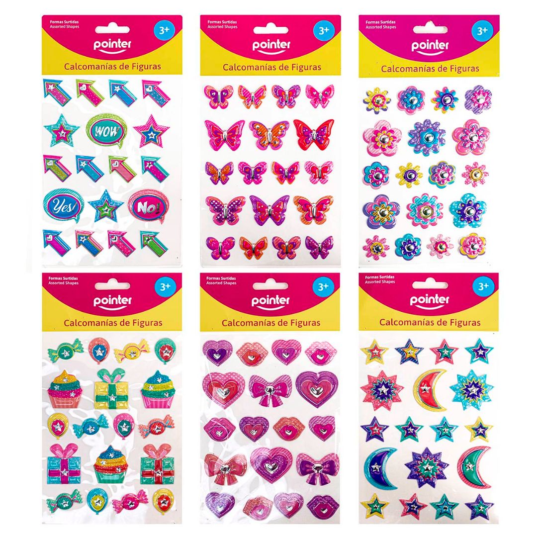 STICKERS POINTER FLOR/FIESTA/LUNA/MARIPOSA/FLECHA/CORAZON (F. 240 SETS)