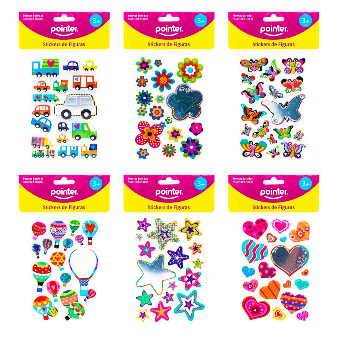 STICKERS POINTER 6 DISEÑOS FIGURAS SURTIDAS (F. 300 SETS)