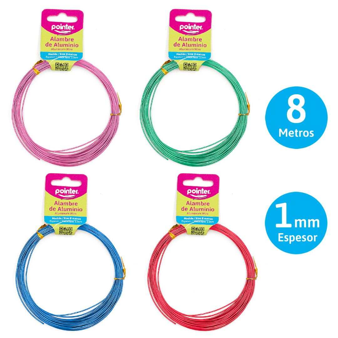ALAMBRE POINTER DE ALUMINIO P/MANUALIDADES 4 COL. 8 M (F. 240 SETS)