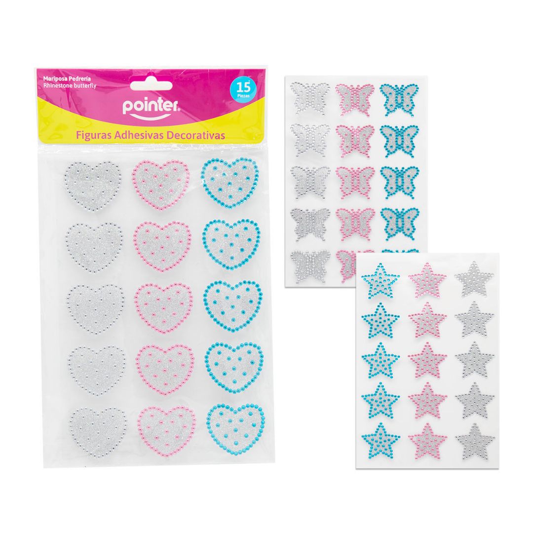 STICKERS POINTER C/PIEDRITAS CORA/MARIPO/ESTRE BX15 (F. 288 SETS)