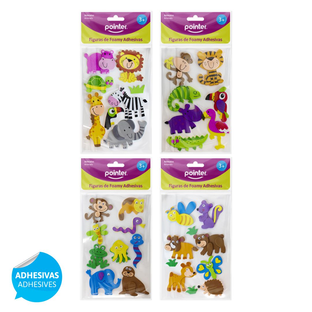 FIGURAS DE FOAMY POINTER ADHESIVAS ANIMALES 4 ESTILOS (F. 288 SETS)