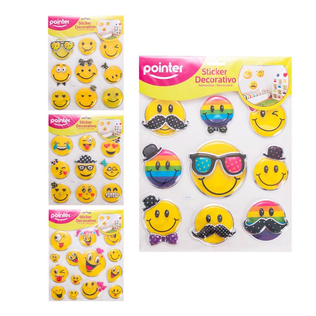STICKERS 3D POINTER CARITAS 4 ESTILOS (F. 144 SETS)