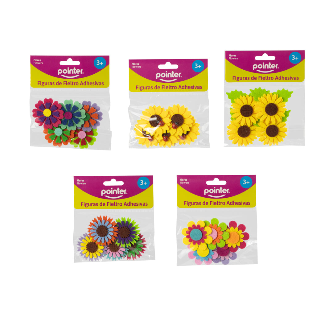 FIGURAS DE FIELTRO POINTER ADHESIVAS FLORES 4 DISEÑOS (F. 288 SETS)