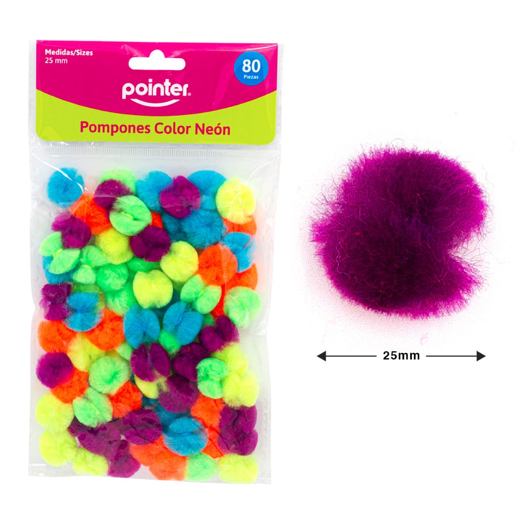 POMPONES POINTER COLORES NEON BX80 25MM (F. 144 PZAS)