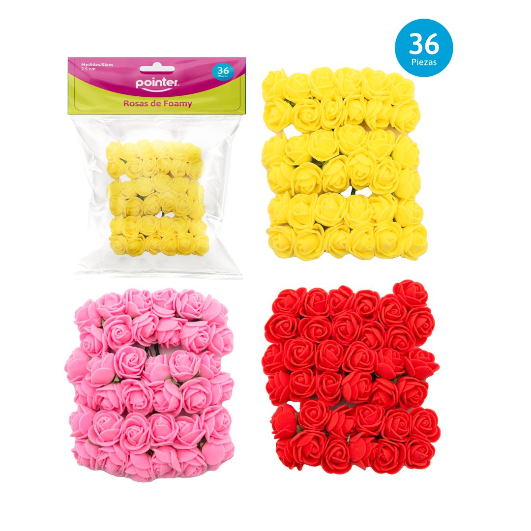 FOAMY POINTER ROSAS 3 COLORES BX36 2.5CM (F. 192 SETS)