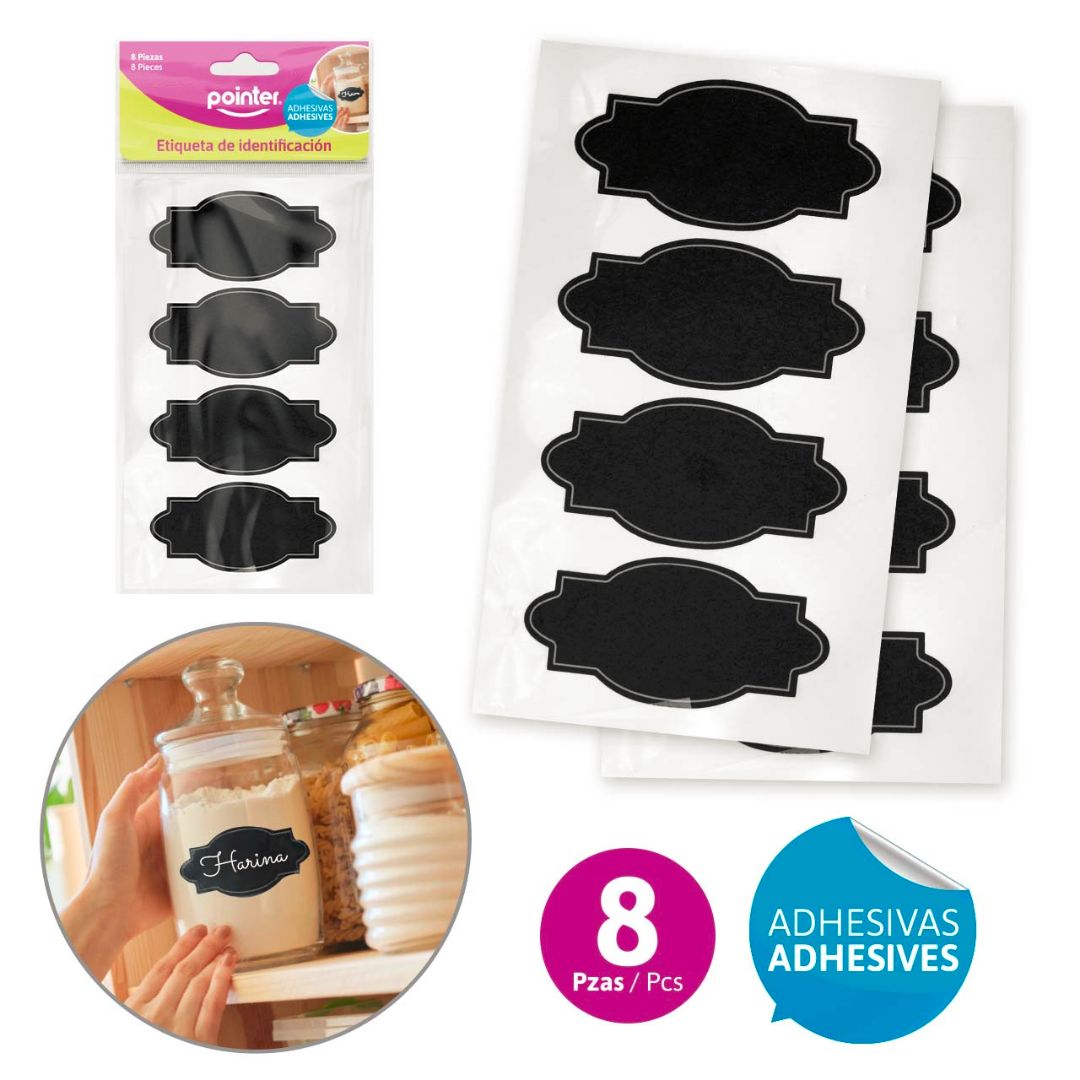 ETIQUETA DE IDENTIFICACION POINTER ADHESIVA NEGRA BX8 (F. 144 SETS)