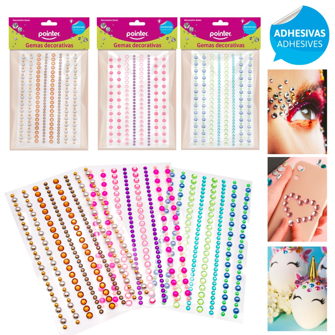 PERLAS DECORATIVAS POINTER ADHESIVAS 3 ESTILOS (F. 288 SETS)