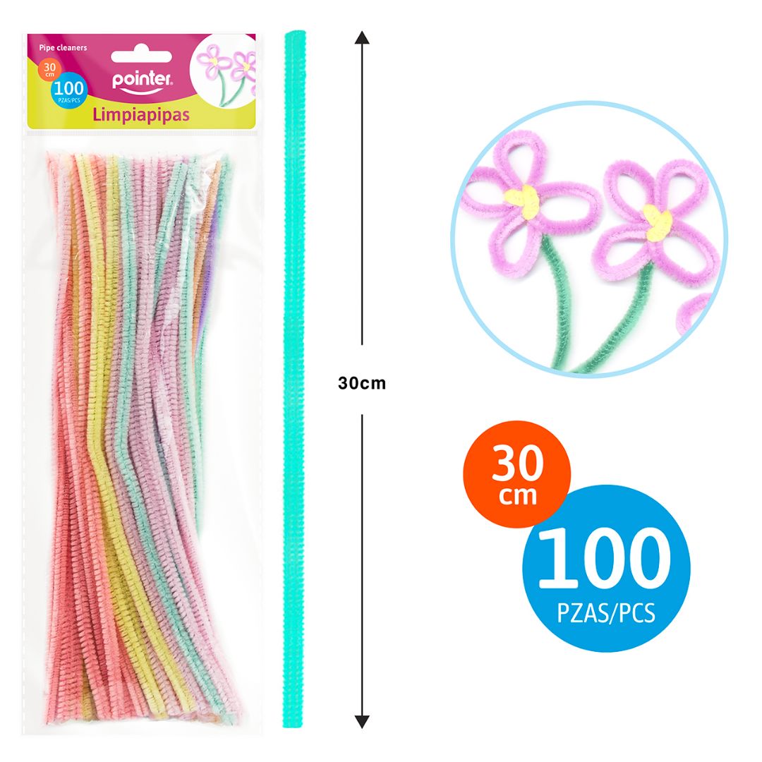 LIMPIA PIPAS POINTER COLORES PASTEL BX100 30CM (F. 144 SETS)