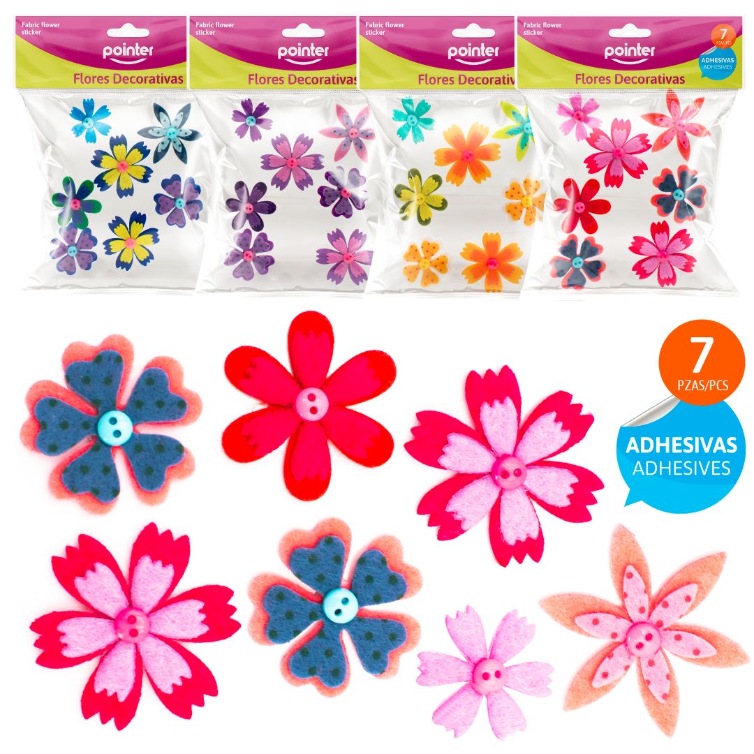 FIGURAS DE FIELTRO POINTER C/ADHESIVO FLORES 4 DIS. BX7 (F. 288 SETS)