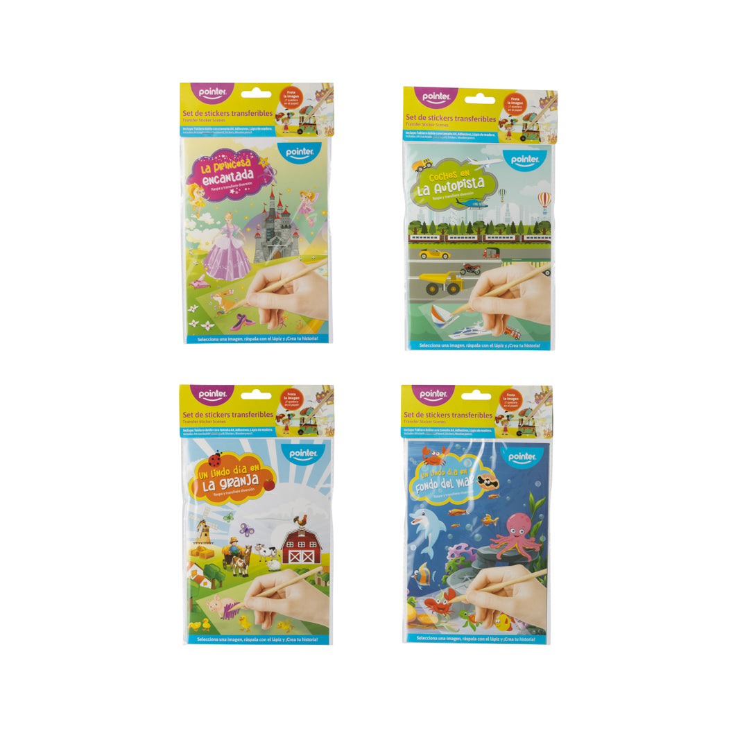 SET DE STICKERS POINTER TRANSFERIBLES 4 DISEÑOS (F. 144 SETS)