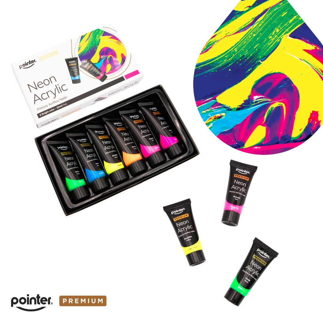 PINTURA ACRILICA POINTER PREMIUM 6 COLORES NEON 22ML (F. 48 SETS)