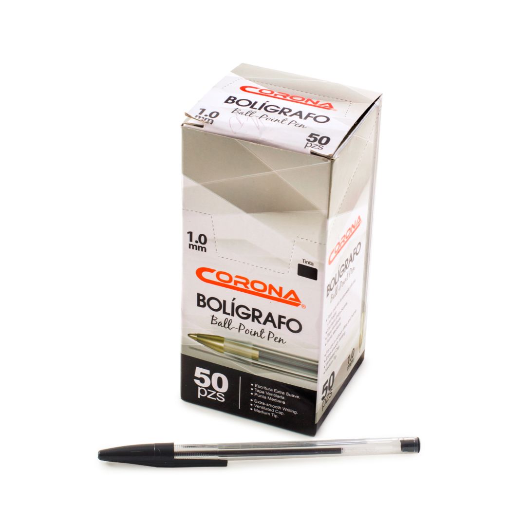 BOLIGRAFO CORONA 1.0MM NEGRO 50 PZAS (F. 80 BOX)