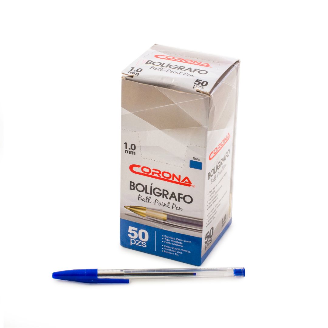 BOLIGRAFO CORONA 1.0MM AZUL 50 PZAS (F. 80 BOX)
