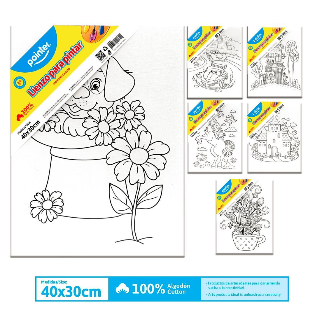 CARTON CON TELA POINTER 6 DISEÑOS P/NIÑOS 30X40CM (F. 48 UNI)