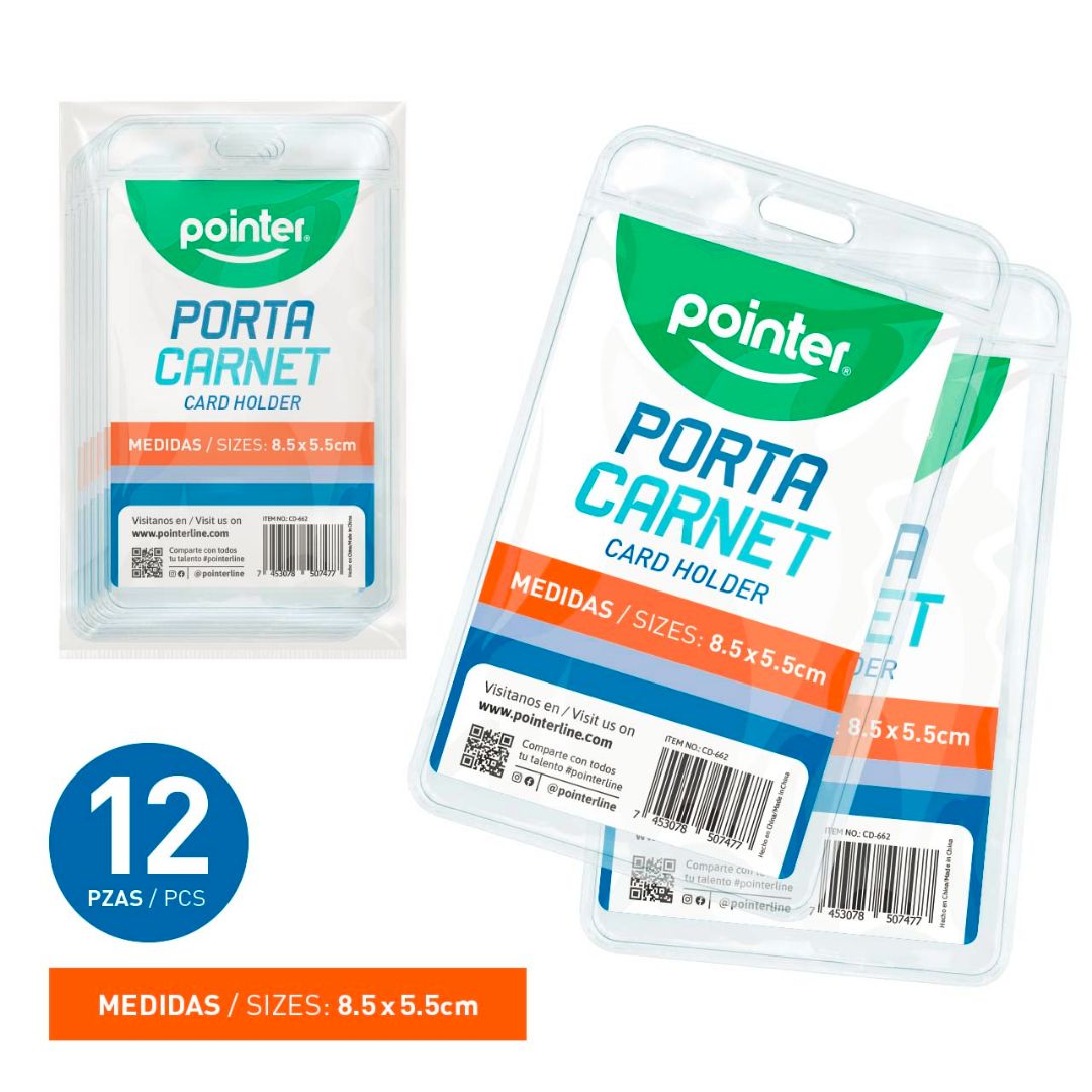 PORTA GAFETE POINTER VERTICAL TRANS. CX12 8.5X5.5CM (F. 100 BOX)