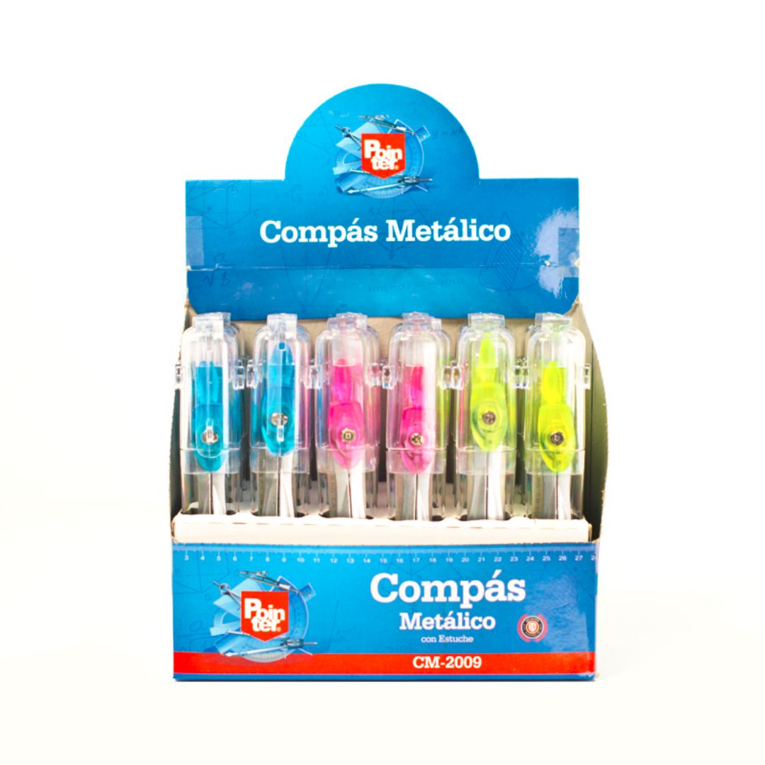 COMPAS POINTER METALICO CON ESTUCHE TRANSP. MINA 2MM (F. 24 BOX)
